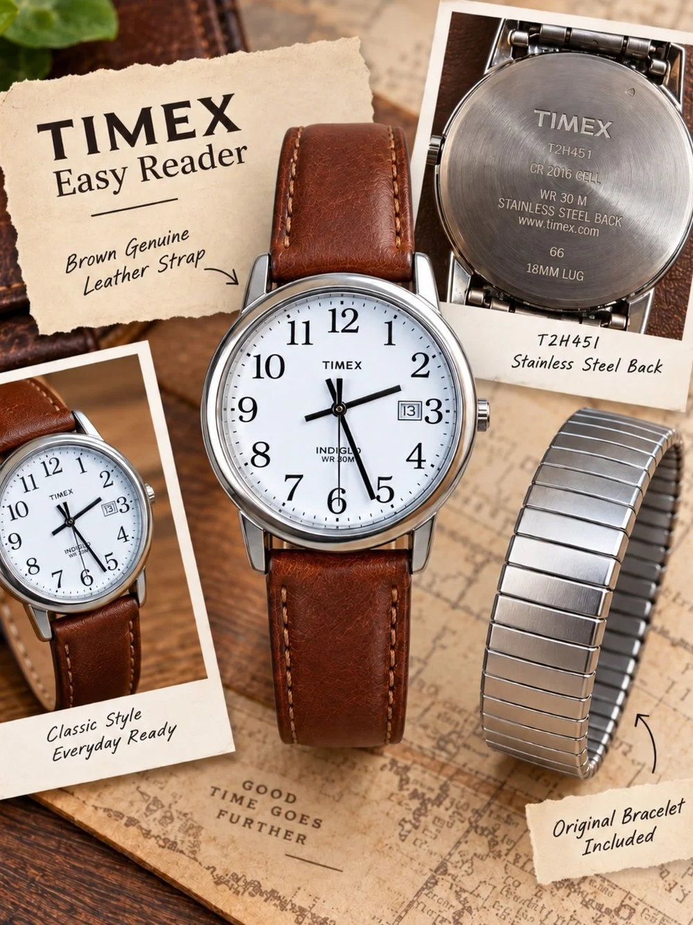 Timex Easy Reader Brown Leather Strap Watch with White Dial